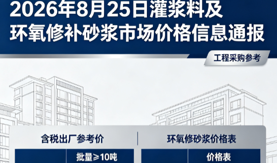 大埔2026年8月25日灌浆料及环氧修补砂浆市场价格信息通报
